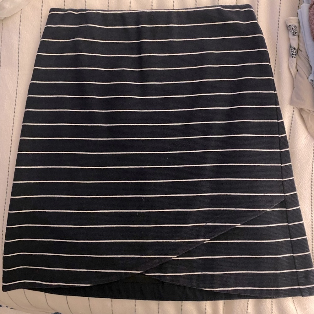 Navy Blue and White Striped Mini Skirt